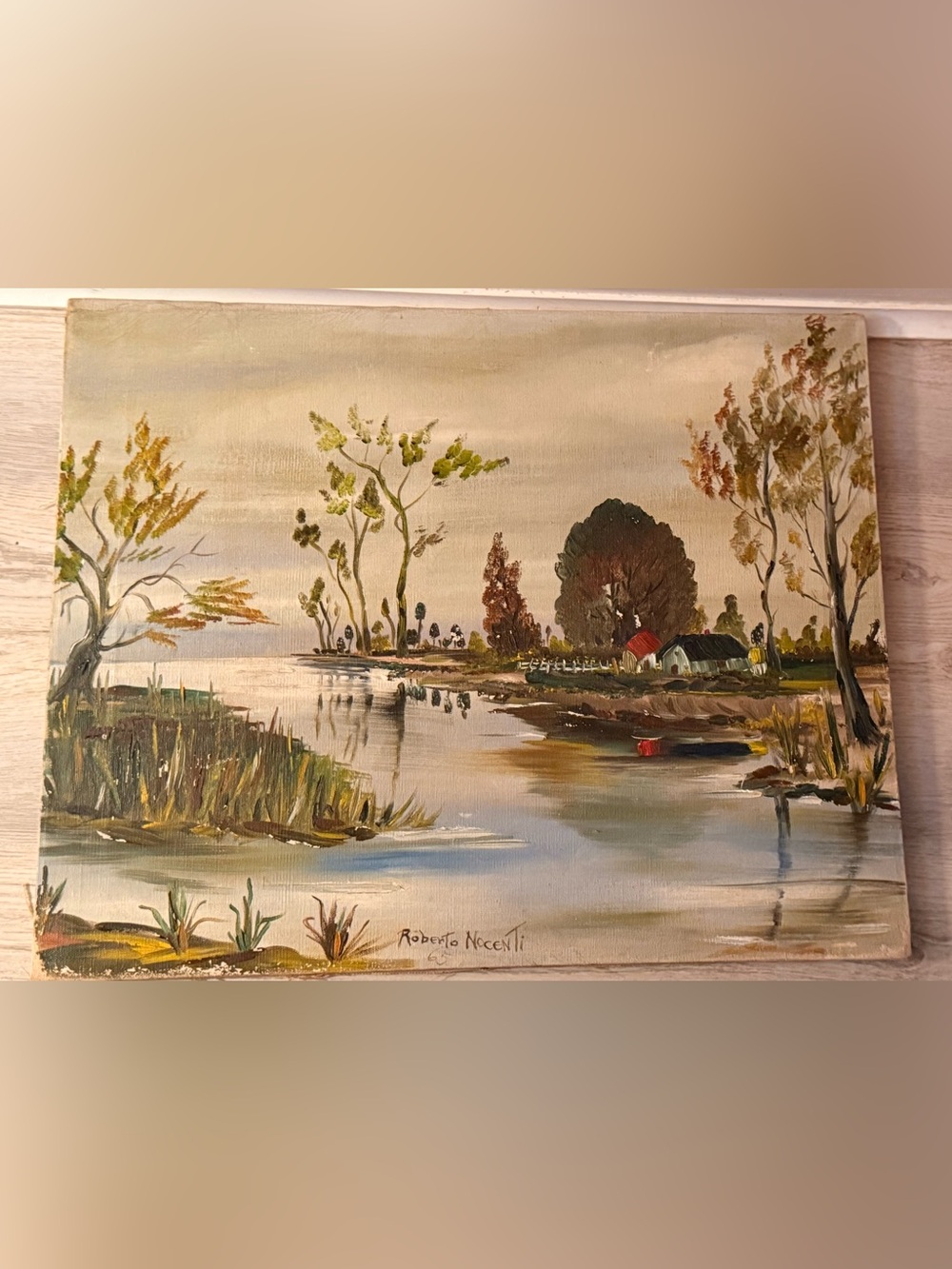 Vintage Mid 20th Century Landscape Oil Painting Dated 1966 No Frame